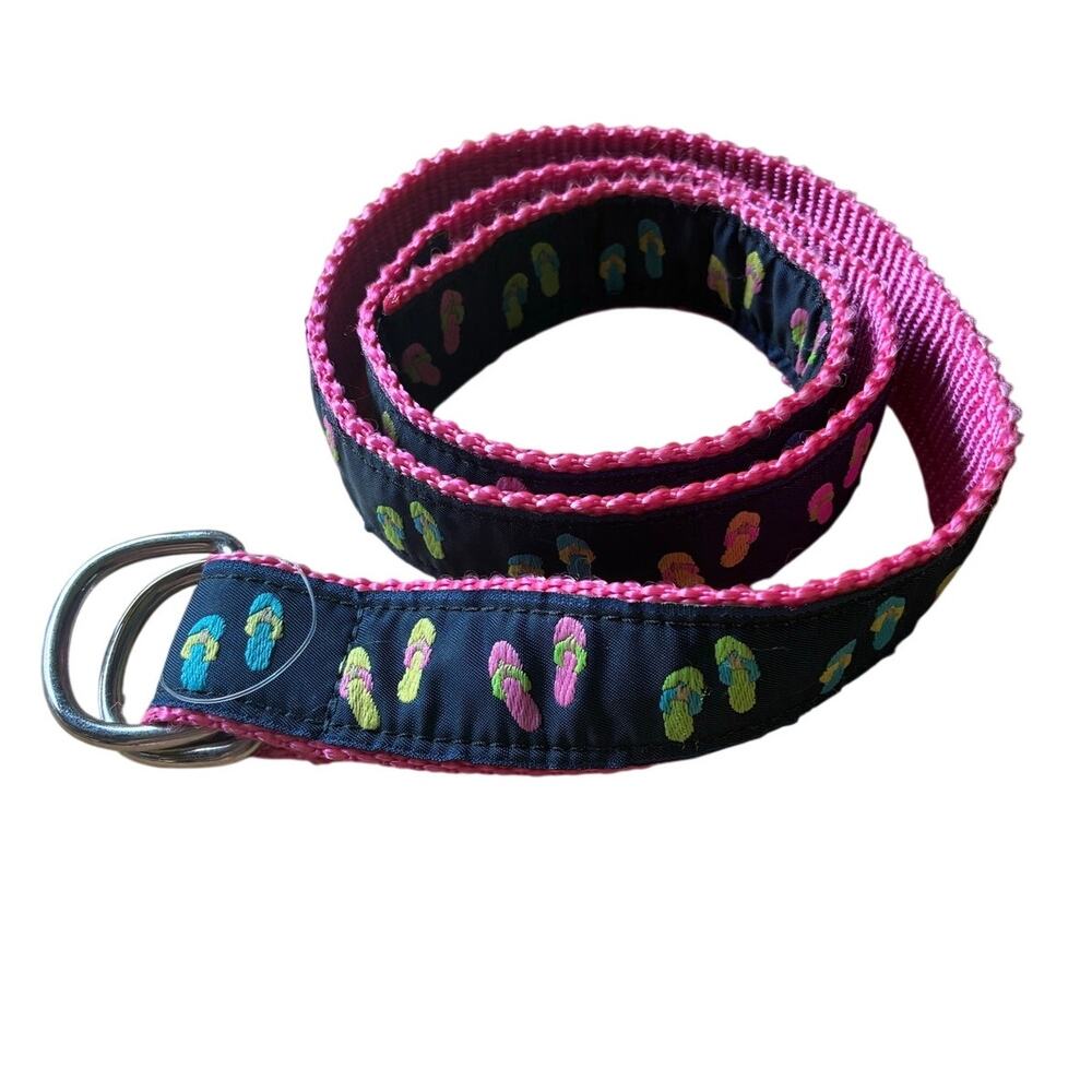 Eliza B D-Ring Belt Y2K Preppy Pink Flip Flop Sandal Print Novelty NWOT Small 36